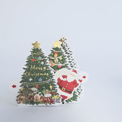 Christmas pop-up card -Santa Clause and peeking animals-
