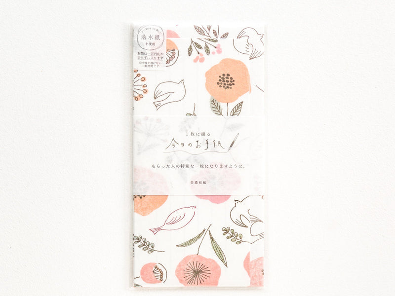Japanese style washi letterset -pink flower and birds-