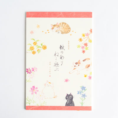 Washi Writing Letter Pad and Envelopes -Cats in autumn colors-