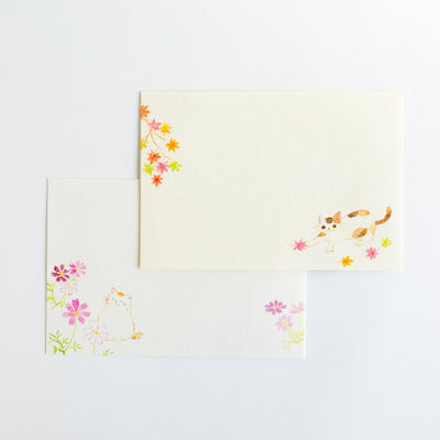 Washi Writing Letter Pad and Envelopes -Cats in autumn colors-