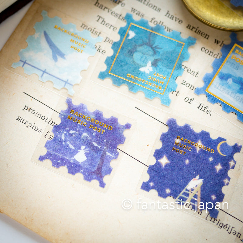 Washi flake stickers -postage stamp "in blue"-