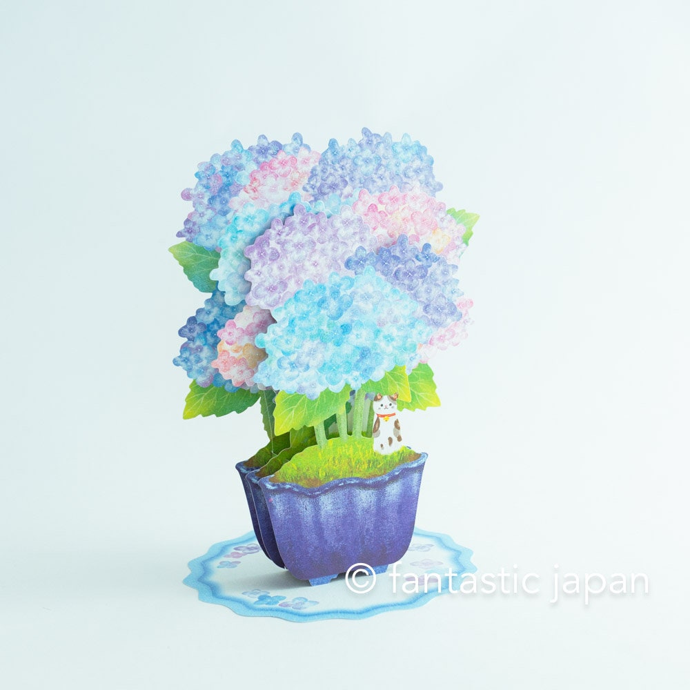 Greeting card -Cat on hydrangea bonsai- – Fantastic Japan