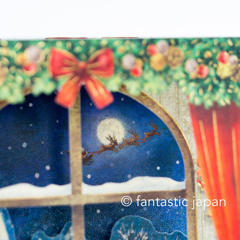 Christmas card Pop-up card -WIndow-side cat on the holy night-