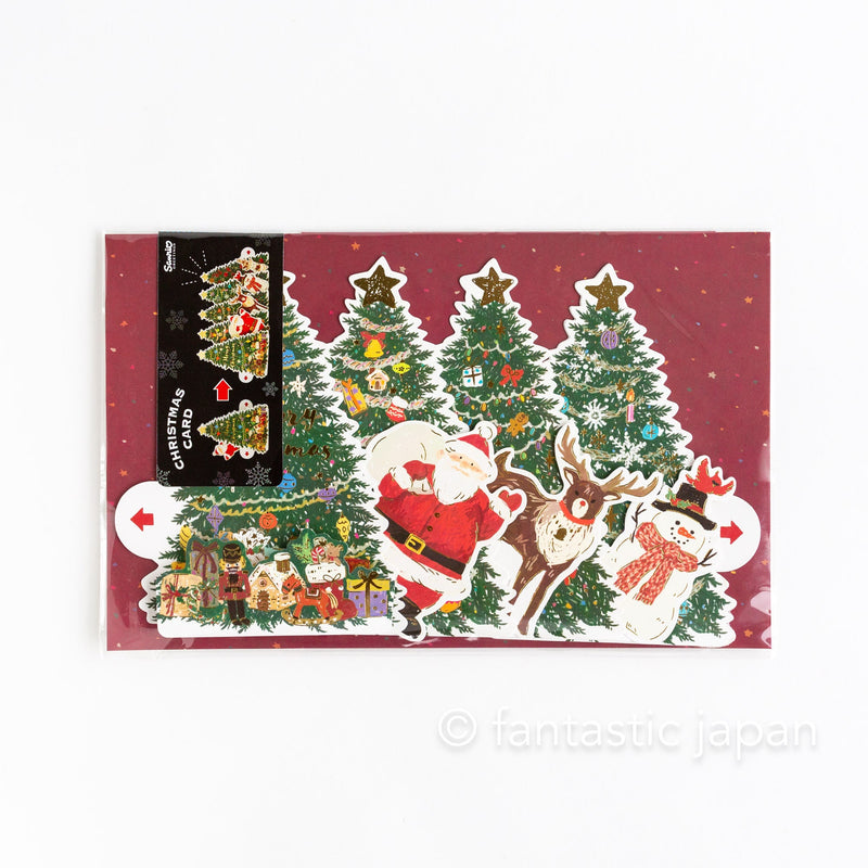 Christmas pop-up card -Santa Clause and peeking animals-