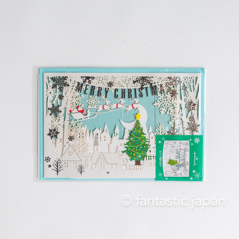 Christmas laser cut card -White town-