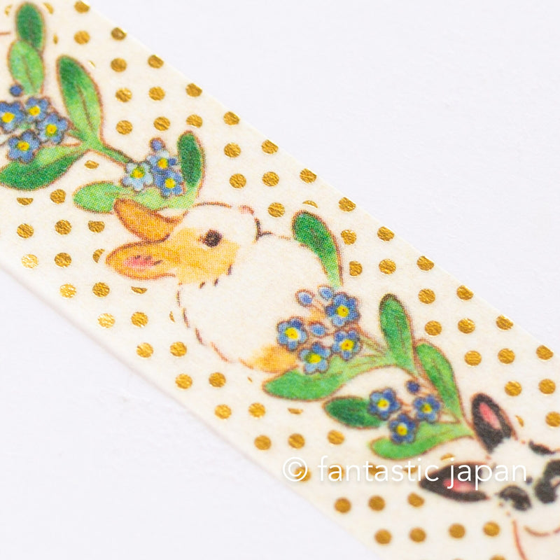 Gold foil Masking Tape -forget-me-nots and rabbits- by Schinako Moriyama