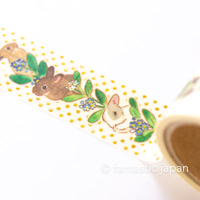 Gold foil Masking Tape -forget-me-nots and rabbits- by Schinako Moriyama