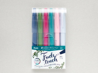 Pentel Fude Touch Brush Sign Pen, Japanese Pen, - Set of 6 Smoky color-
