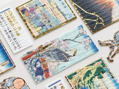 Gold foil visual collection sticker " Ukiyoe -Hokusai- " / Japanese Sticker by Kamio Japan / made in Japan