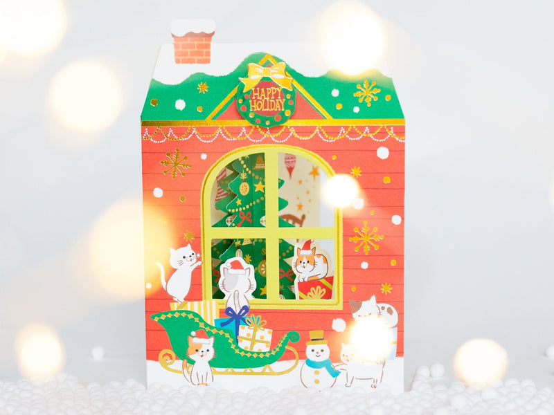 Christmas card "Cats House -house with a window-"  / NEKO NEKO NEKO / Cat Holiday card /Hallmark greeting card / japanese stationery