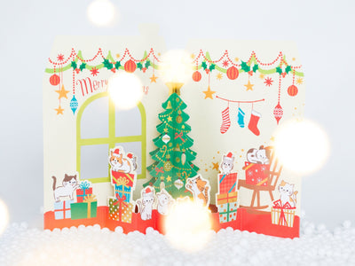 Christmas card "Cats House -house with a window-"  / NEKO NEKO NEKO / Cat Holiday card /Hallmark greeting card / japanese stationery