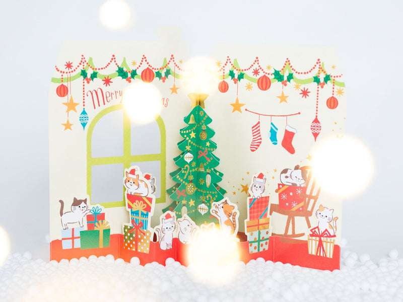 Christmas card "Cats House -house with a window-"  / NEKO NEKO NEKO / Cat Holiday card /Hallmark greeting card / japanese stationery