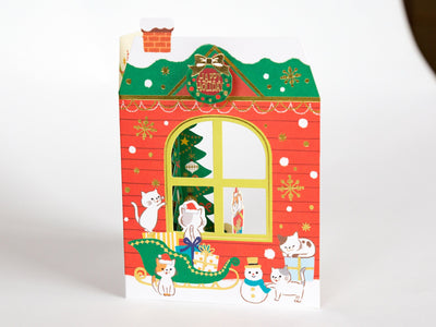 Christmas card "Cats House -house with a window-"  / NEKO NEKO NEKO / Cat Holiday card /Hallmark greeting card / japanese stationery