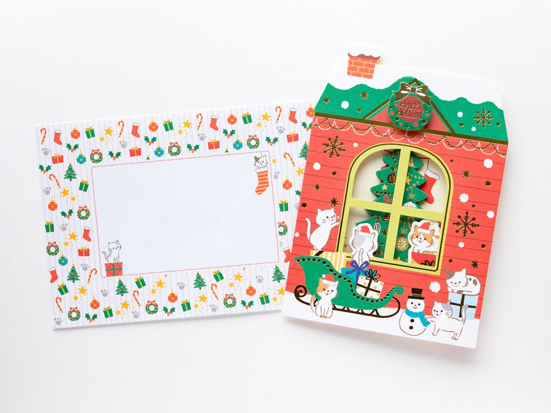 Christmas card "Cats House -house with a window-"  / NEKO NEKO NEKO / Cat Holiday card /Hallmark greeting card / japanese stationery