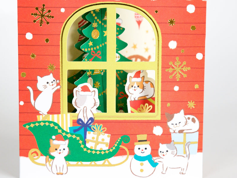 Christmas card "Cats House -house with a window-"  / NEKO NEKO NEKO / Cat Holiday card /Hallmark greeting card / japanese stationery