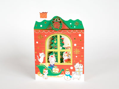 Christmas card "Cats House -house with a window-"  / NEKO NEKO NEKO / Cat Holiday card /Hallmark greeting card / japanese stationery