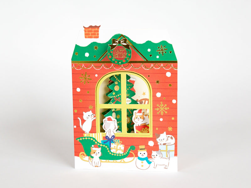 Christmas card "Cats House -house with a window-"  / NEKO NEKO NEKO / Cat Holiday card /Hallmark greeting card / japanese stationery