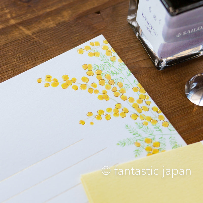 Gold foiled Letter Writing set -Polite letters "mimosa"- by Tsutsumu company limited