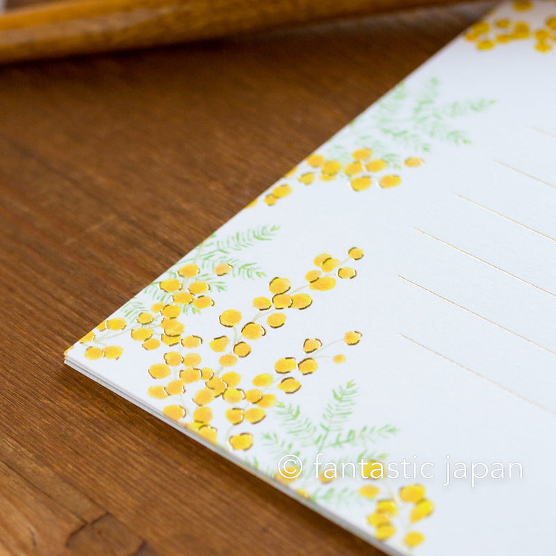 Gold foiled Letter Writing set -Polite letters "mimosa"- by Tsutsumu company limited
