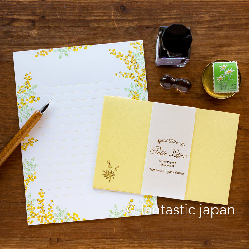 Gold foiled Letter Writing set -Polite letters "mimosa"- by Tsutsumu company limited