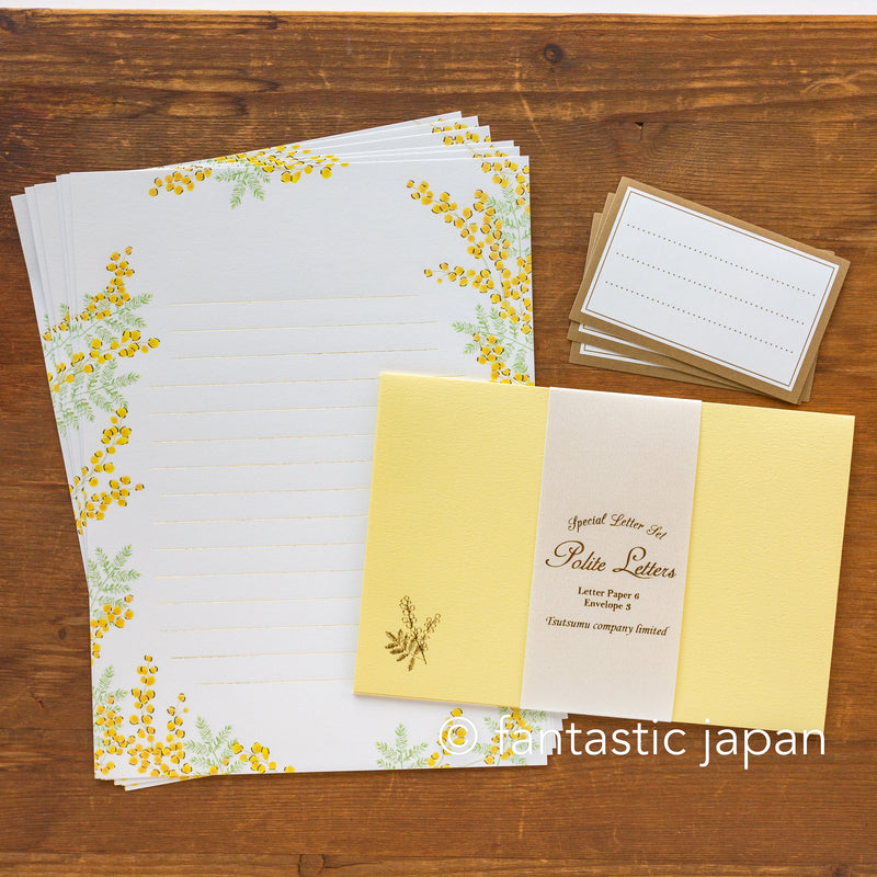 Gold foiled Letter Writing set -Polite letters "mimosa"- by Tsutsumu company limited