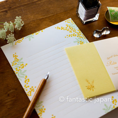 Gold foiled Letter Writing set -Polite letters "mimosa"- by Tsutsumu company limited
