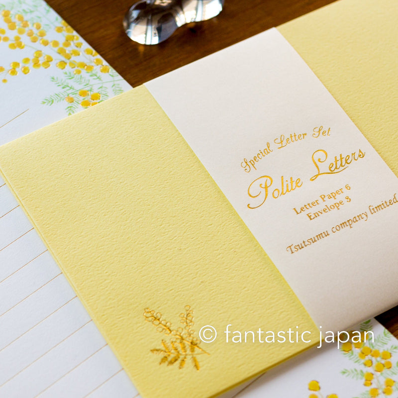 Gold foiled Letter Writing set -Polite letters "mimosa"- by Tsutsumu company limited