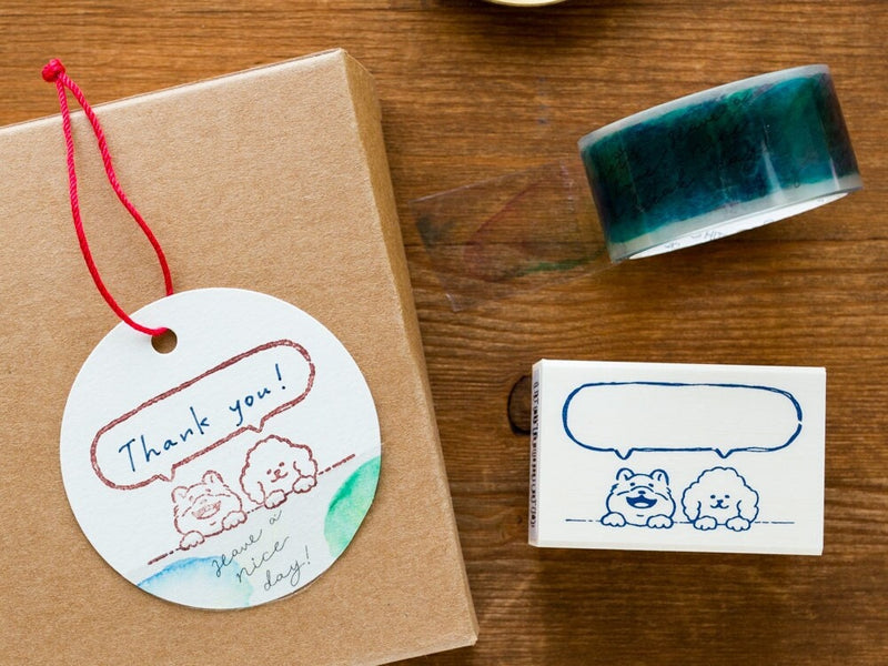 Wooden rubber stamp -the buddy of masking tapes -puppies- / maste no aibo / BEVERLY stamp / made in japan