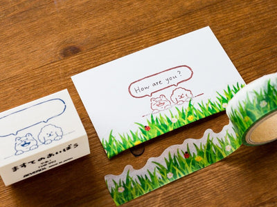 Wooden rubber stamp -the buddy of masking tapes -puppies- / maste no aibo / BEVERLY stamp / made in japan