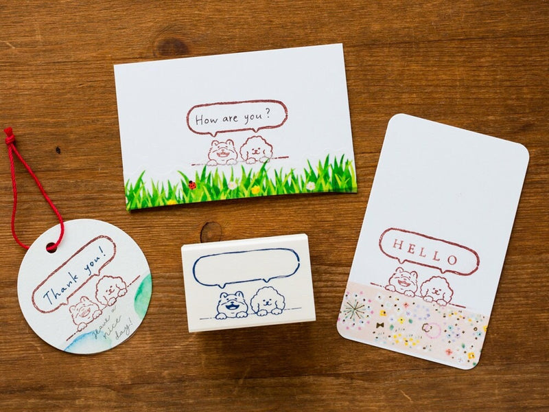 Wooden rubber stamp -the buddy of masking tapes -puppies- / maste no aibo / BEVERLY stamp / made in japan