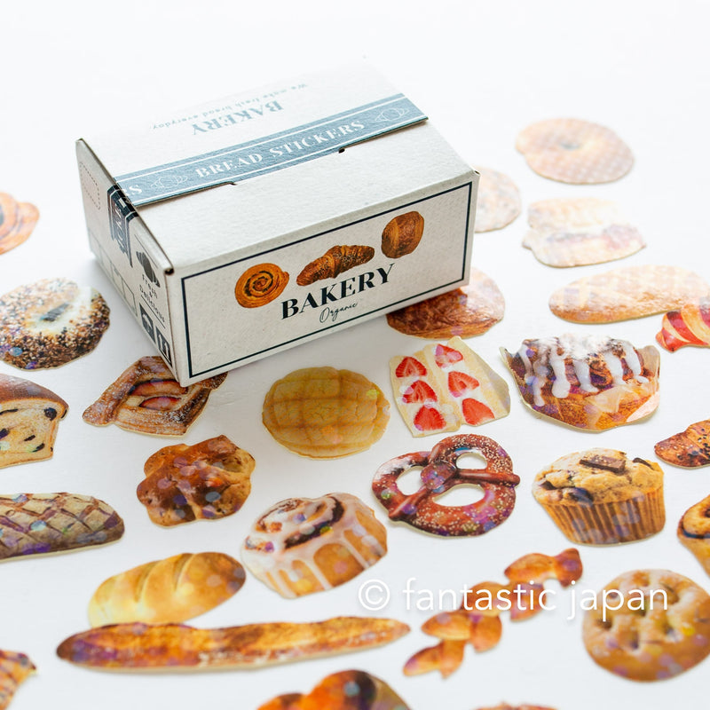 Die-cut hologram flake stickers in a tiny delivery box -bread-
