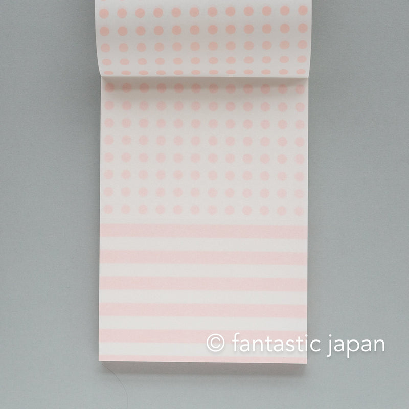 mizushima Perforated Memo Pad / polka dots and stripes -pink 01-