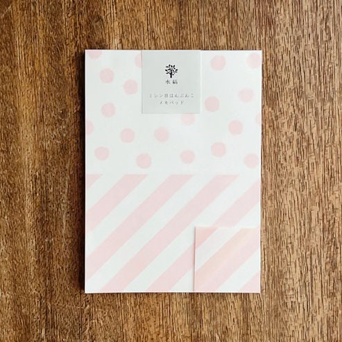 mizushima Perforated Memo Pad / polka dots and stripes -pink 02-