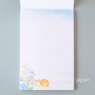 Japanese Washi Writing Letter Pad and Envelopes -cats in the hydrangea temple-