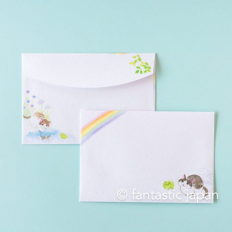 Japanese Washi Writing Letter Pad and Envelopes -cats in the raining-