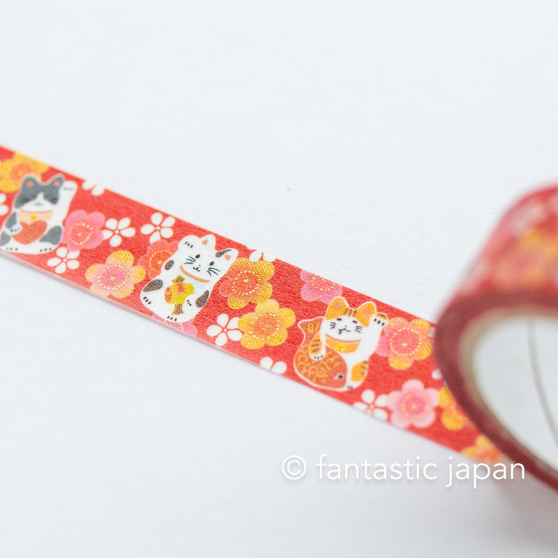 Gold Foil  Masking Tape -beckoning cat and plum blossoms- /SAIEN