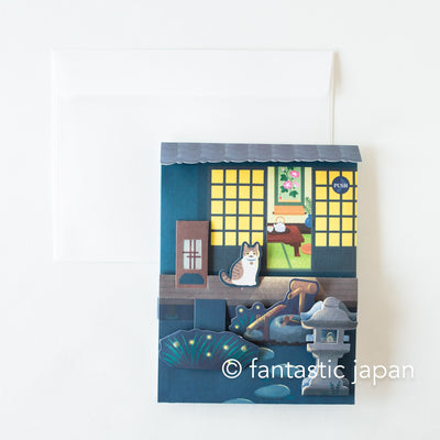 Melody and Light summer card -night Japanese summer garden-