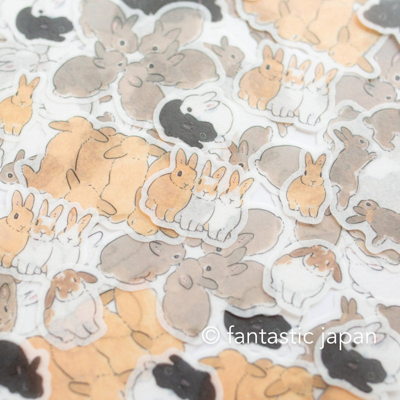 PAPIER PLATZ washi flake stickers -rabbits gathered - / designed by Shinako Moriyama /