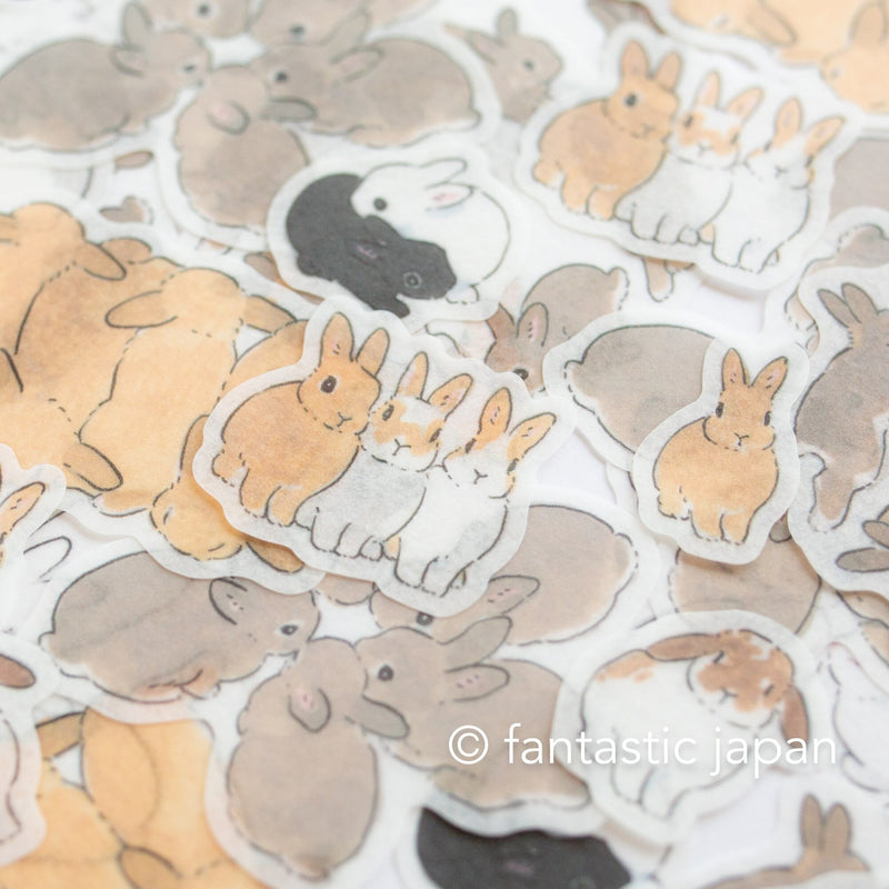 PAPIER PLATZ washi flake stickers -rabbits gathered - / designed by Shinako Moriyama /