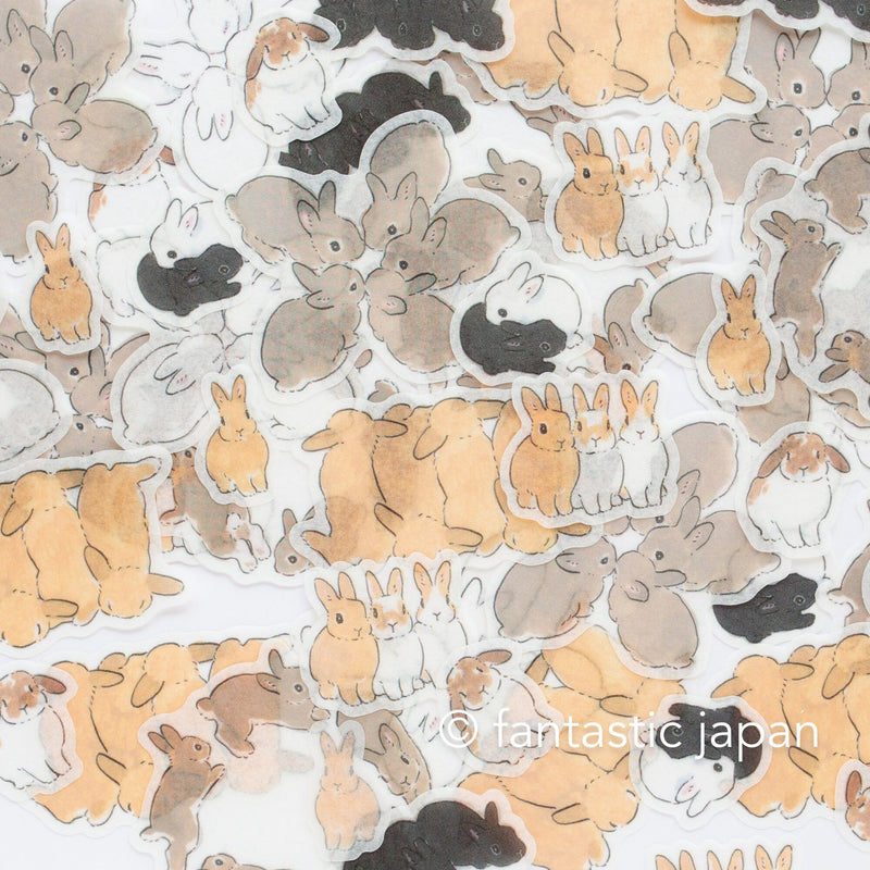 PAPIER PLATZ washi flake stickers -rabbits gathered - / designed by Shinako Moriyama /