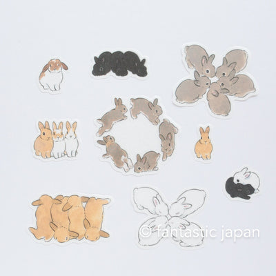 PAPIER PLATZ washi flake stickers -rabbits gathered - / designed by Shinako Moriyama /