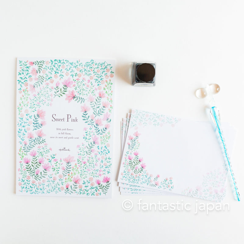 Hallmark Writing Letter Pad and Envelopes -Sweet Pink- / Nihon hallmark product / Illustrated by Miho Okazaki /