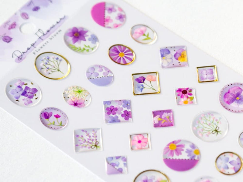 Hard gel 3D sticker -Flowers bloom "Purple" - / Drop Flower sticker / mind wave /