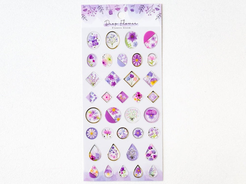 Hard gel 3D sticker -Flowers bloom "Purple" - / Drop Flower sticker / mind wave /