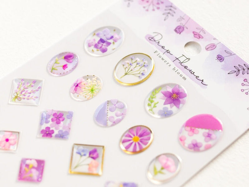Hard gel 3D sticker -Flowers bloom "Purple" - / Drop Flower sticker / mind wave /