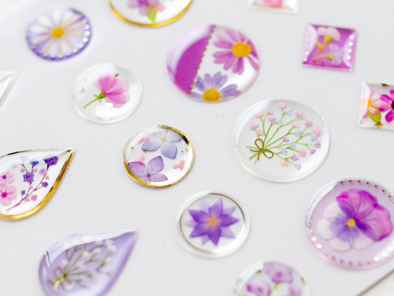Hard gel 3D sticker -Flowers bloom "Purple" - / Drop Flower sticker / mind wave /