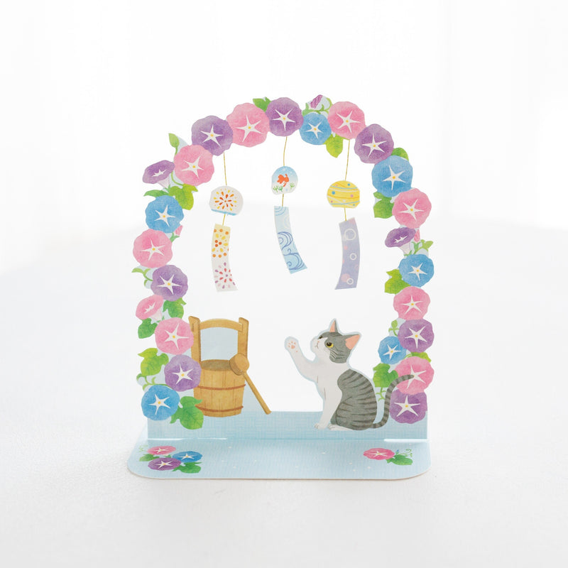Greeting card -Morning glory arch and cat-