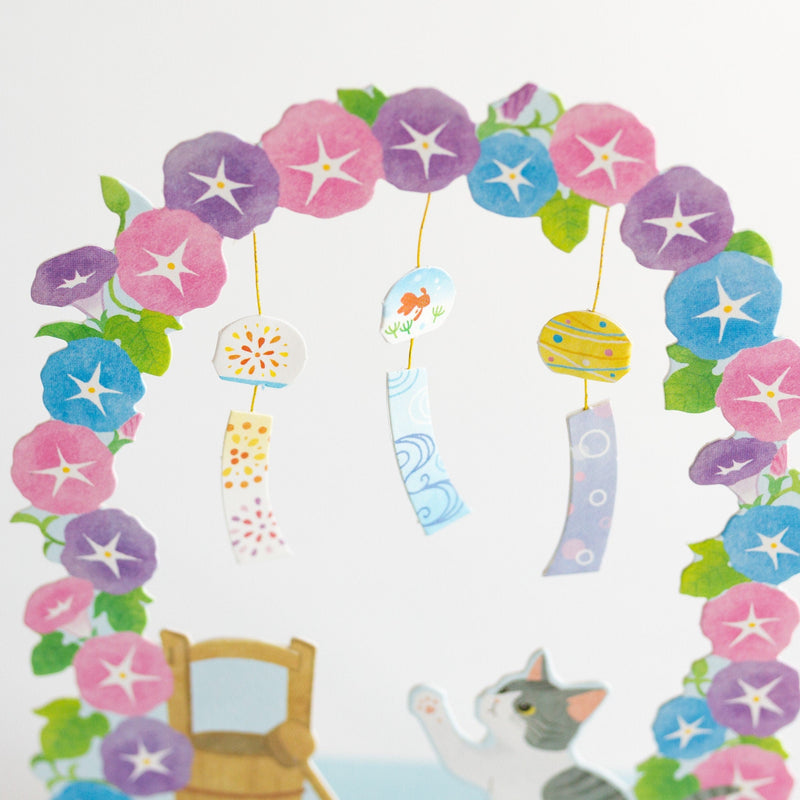 Greeting card -Morning glory arch and cat-