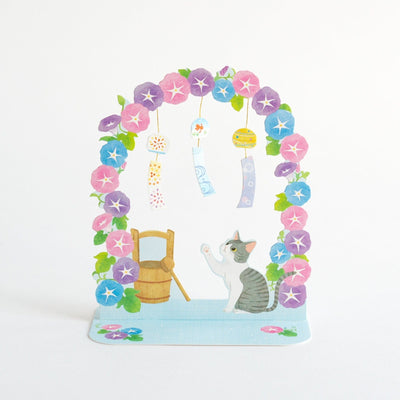 Greeting card -Morning glory arch and cat-