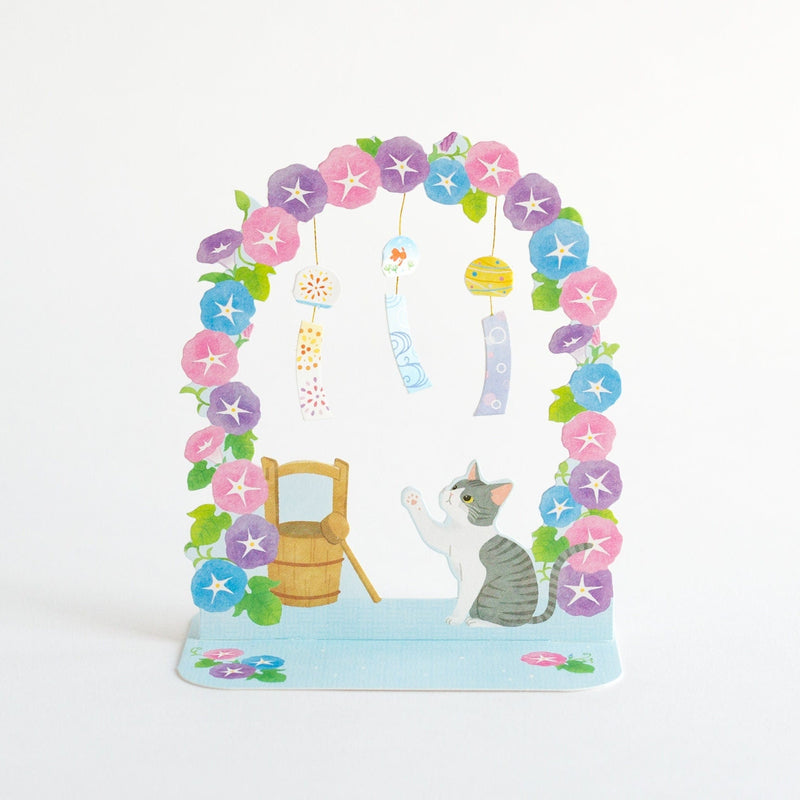 Greeting card -Morning glory arch and cat-